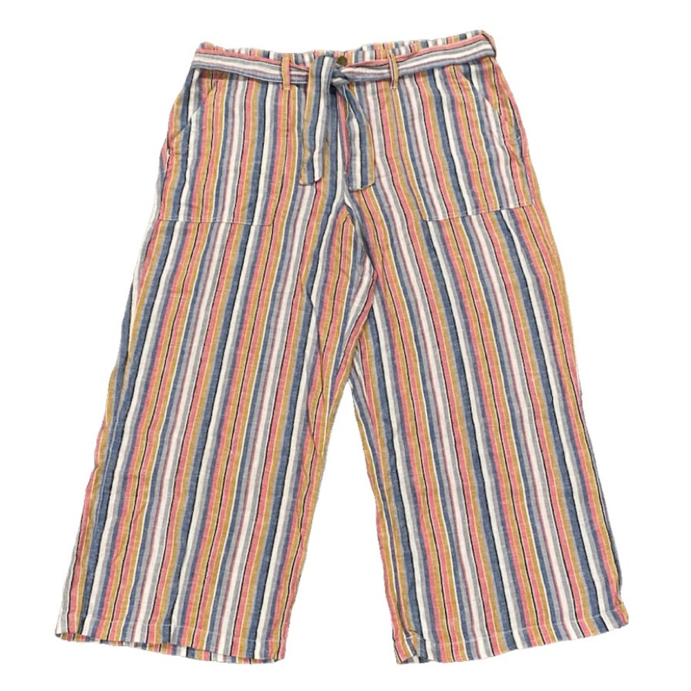 NWT - Seven7 Rainbow Striped Paper Bag Pants Women’s 14 Wide Leg Linen Blend